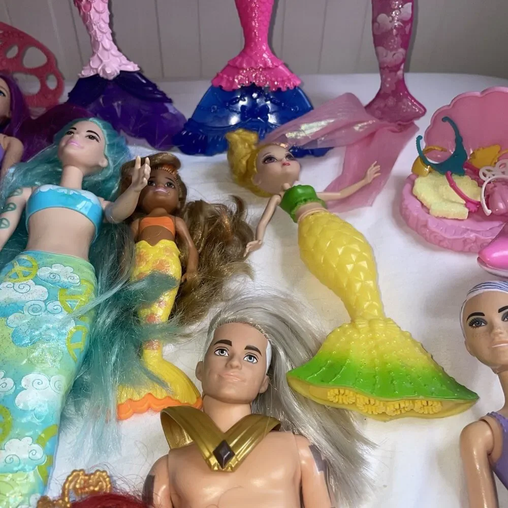 Lot Of 16 Barbie Mermaid Dolls, Dolphin, baby mermaid, boy mermaid, man mermaid